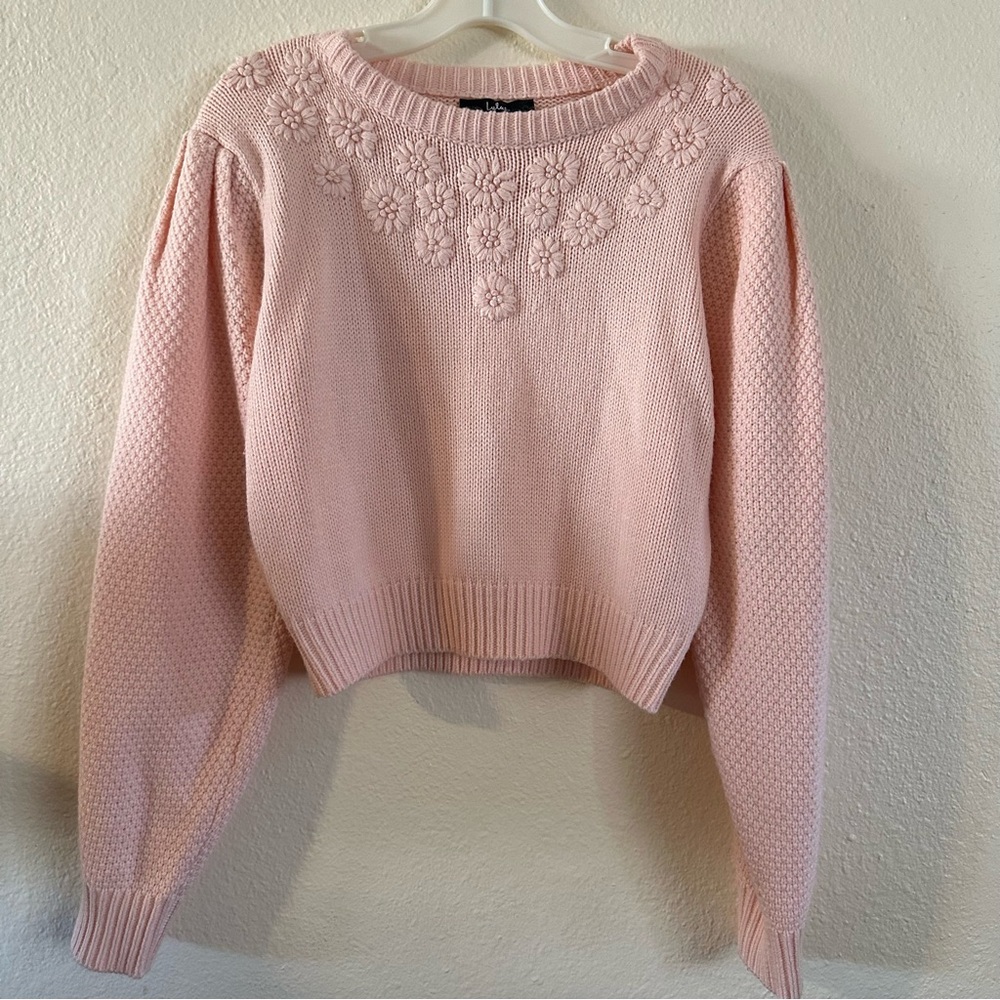 LULUS Pink Floral Knit Women's Sweater